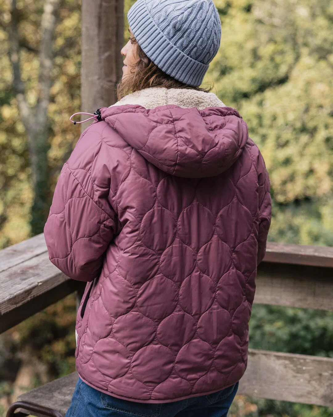 Earthy Recycled Sherpa Lined Insulated Jacket - Crushed Berry - Image 3