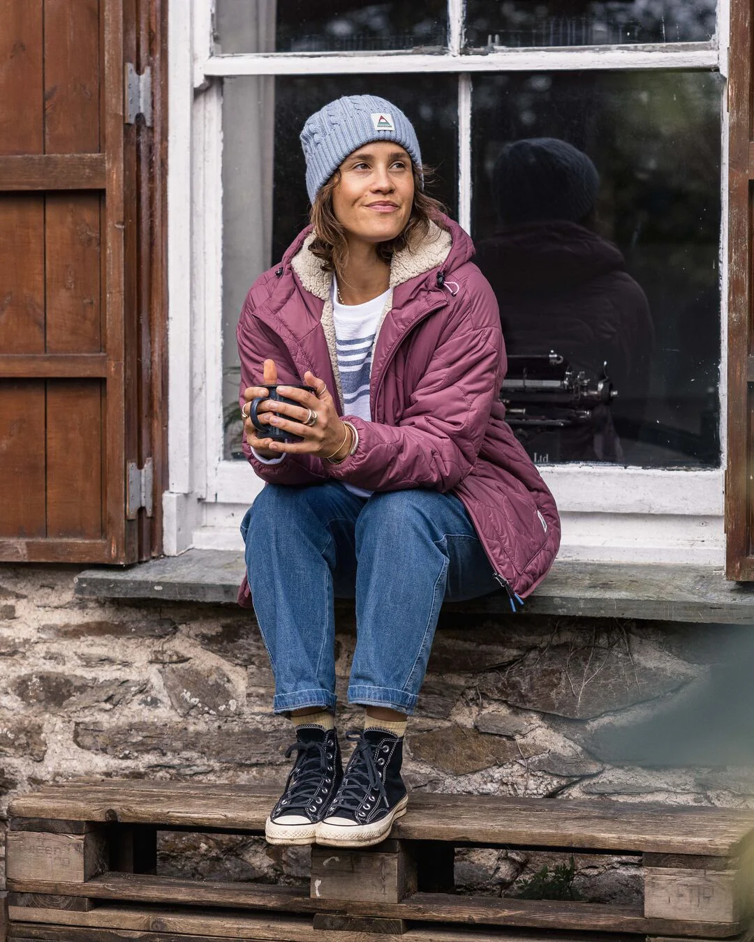 Earthy Recycled Sherpa Lined Insulated Jacket - Crushed Berry - Image 5