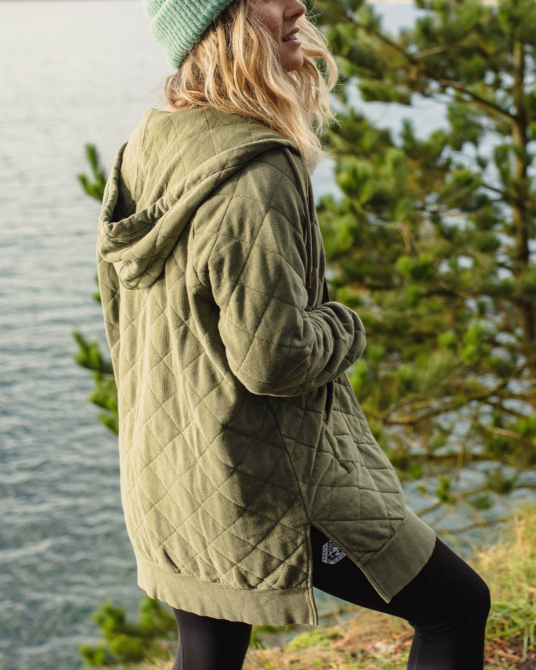 Getaway Recycled Quilted Full Zip Hoodie - Khaki - Image 3