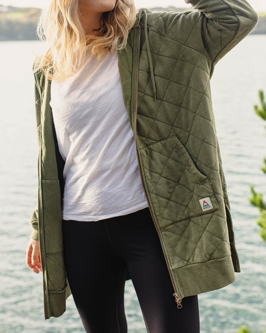 Getaway Recycled Quilted Full Zip Hoodie - Khaki - Image 4