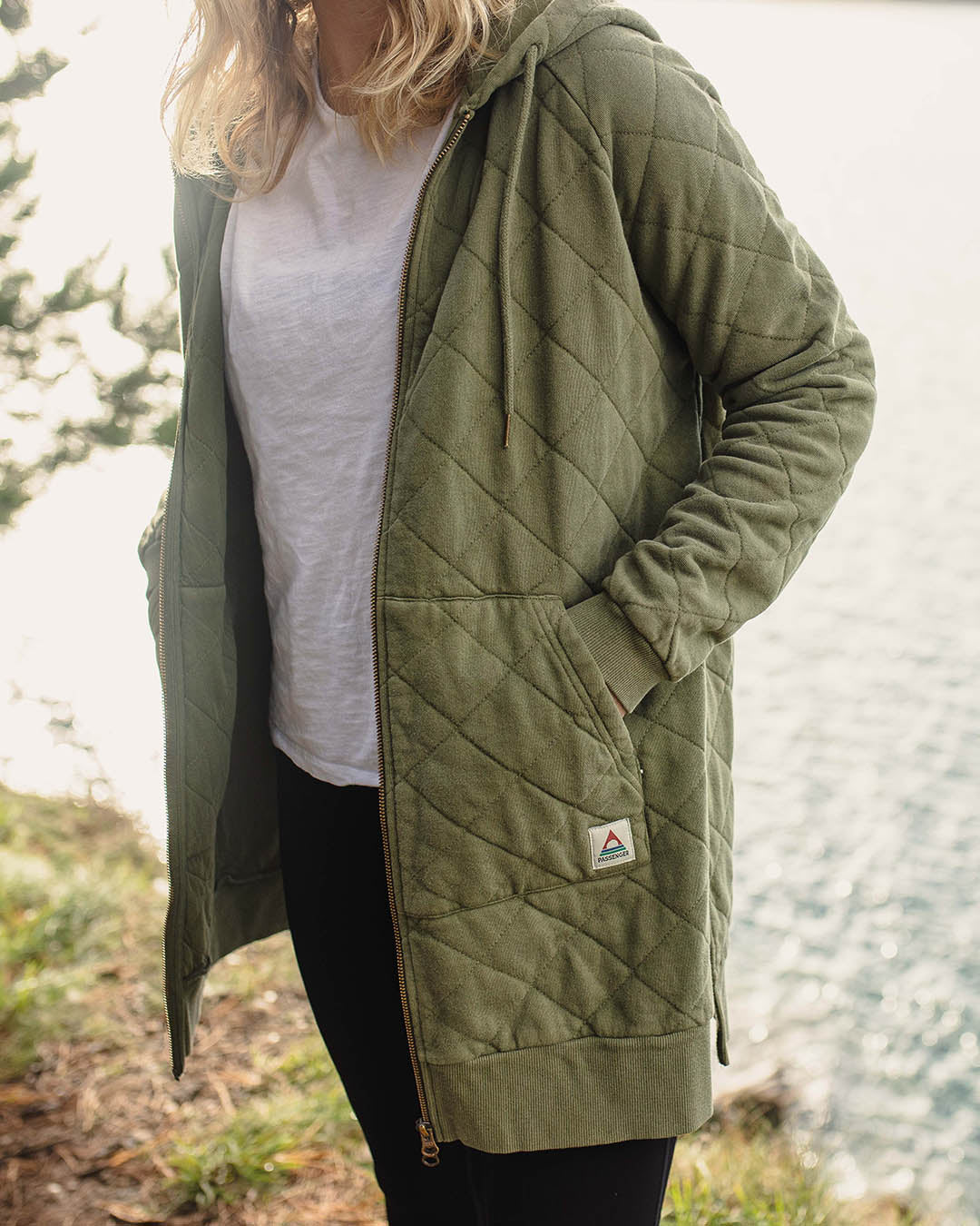Getaway Recycled Quilted Full Zip Hoodie - Khaki - Image 5