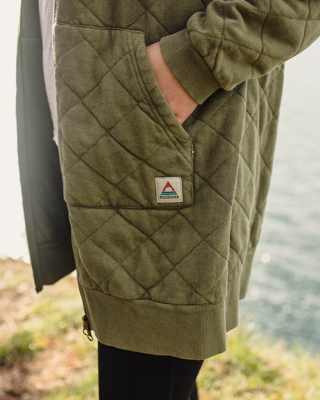 Getaway Recycled Quilted Full Zip Hoodie - Khaki - Image 6