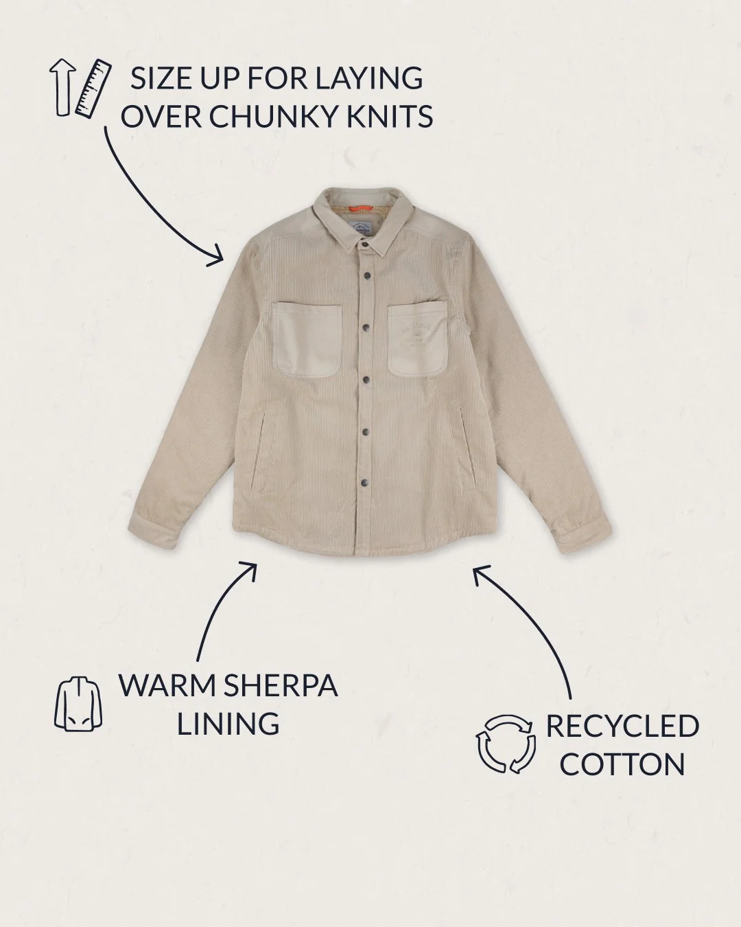 Kodiak Sherpa Lined Cord Overshirt - Feather Grey - Image 3