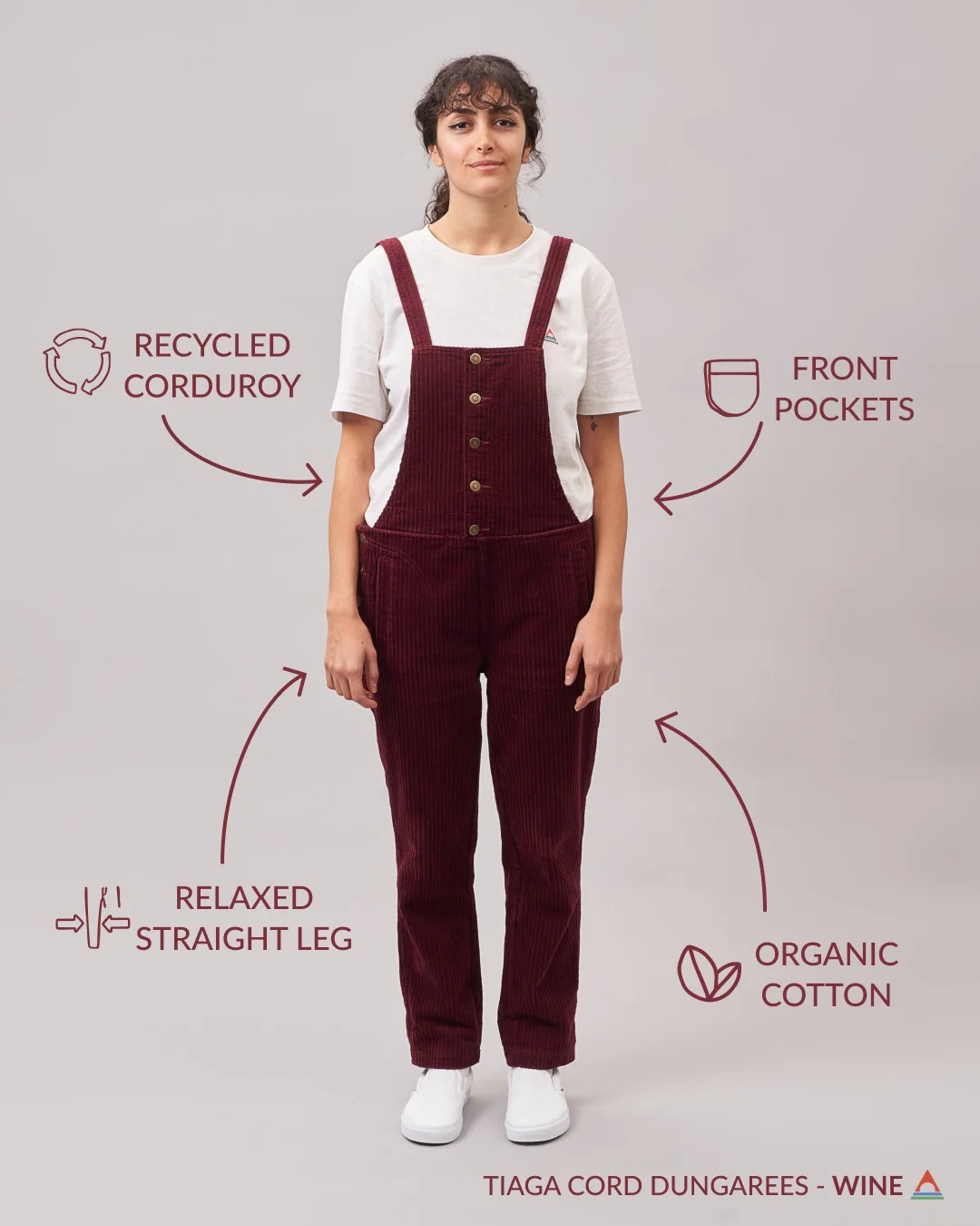 Tiaga Cord Dungarees - Windsor Wine - Image 3